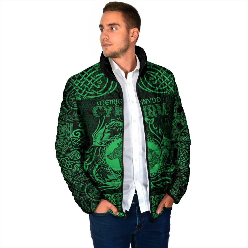 Personalized Merionethshire Meirionnydd Padded Jacket Green Wolf Celtic-inspired - Wonder Print Shop