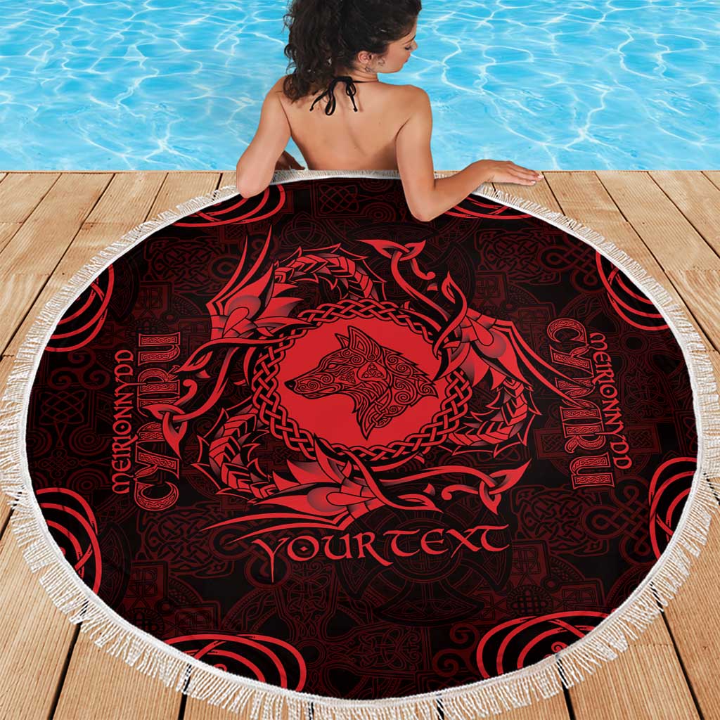 Personalized Merionethshire Meirionnydd Beach Blanket Red Wolf Celtic-inspired - Wonder Print Shop