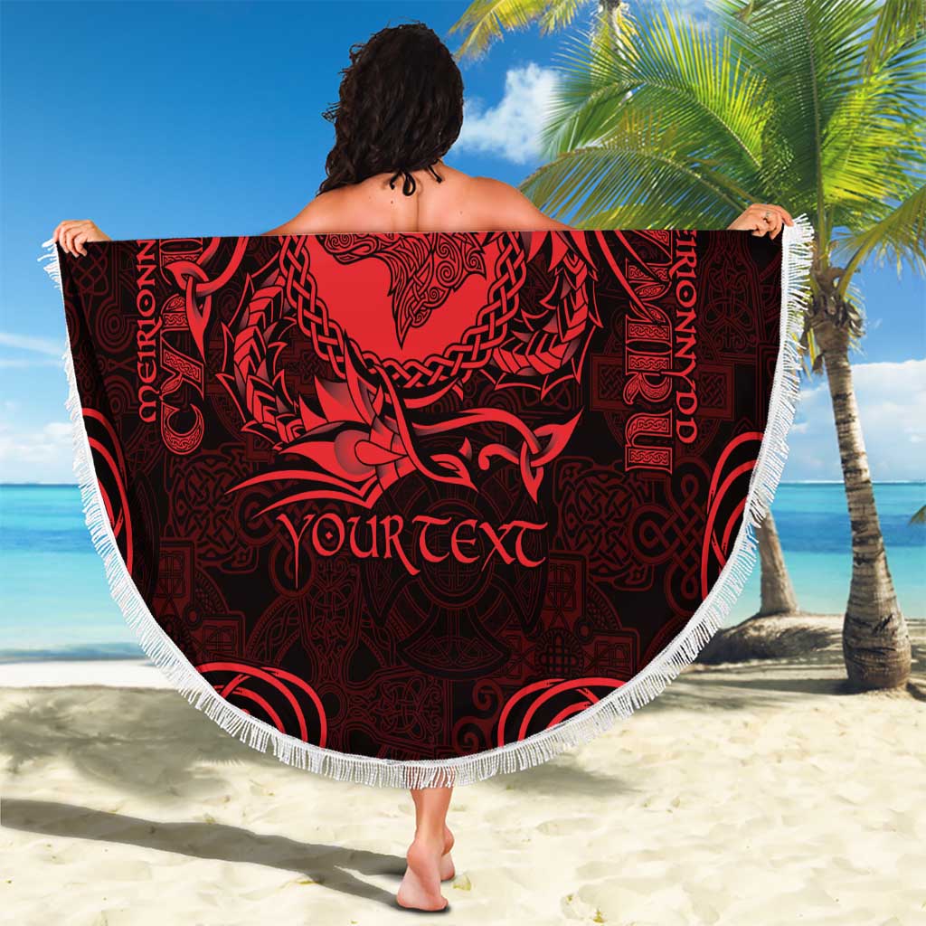 Personalized Merionethshire Meirionnydd Beach Blanket Red Wolf Celtic-inspired - Wonder Print Shop