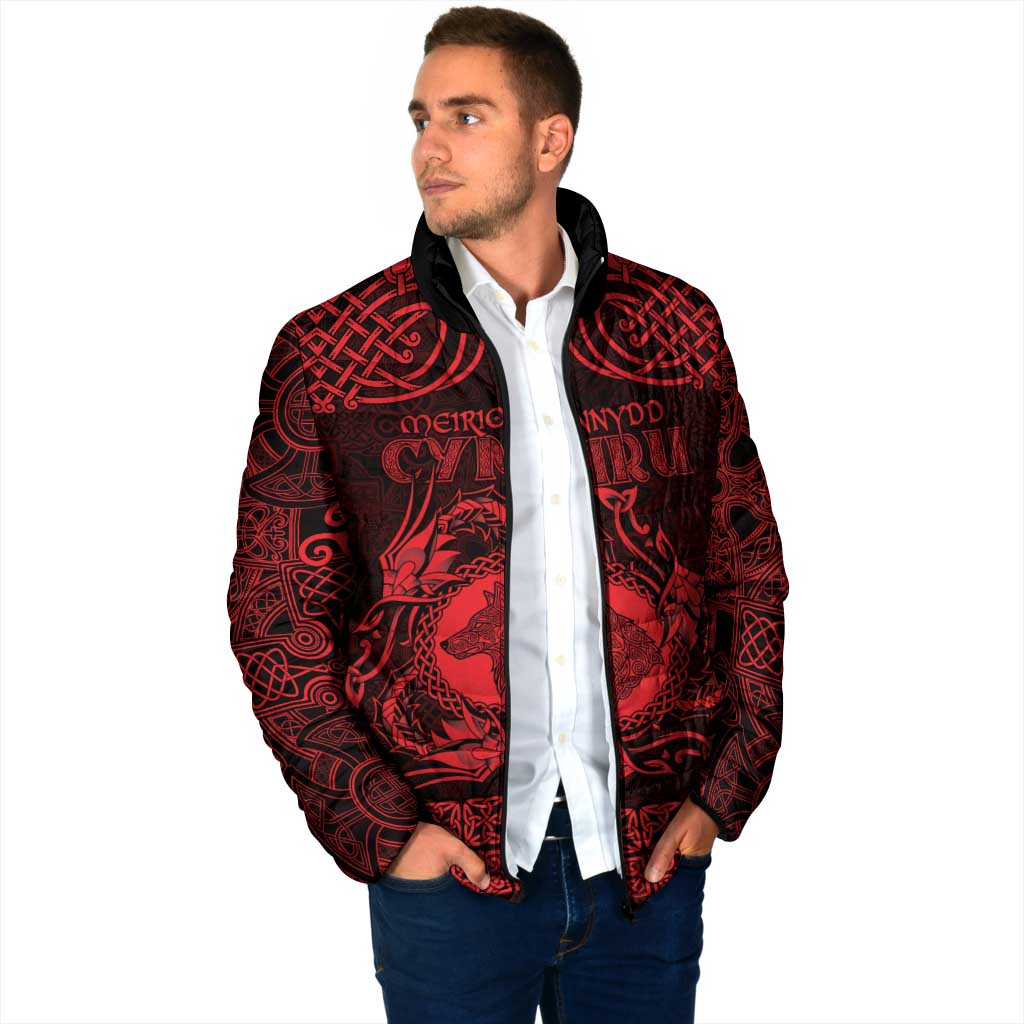 Personalized Merionethshire Meirionnydd Padded Jacket Red Wolf Celtic-inspired - Wonder Print Shop