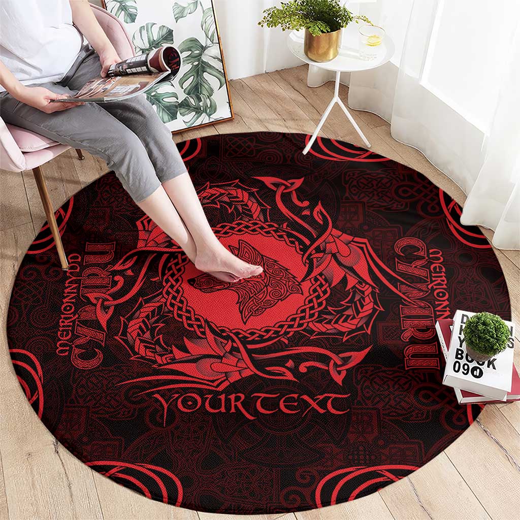 Personalized Merionethshire Meirionnydd Round Carpet Red Wolf Celtic-inspired - Wonder Print Shop