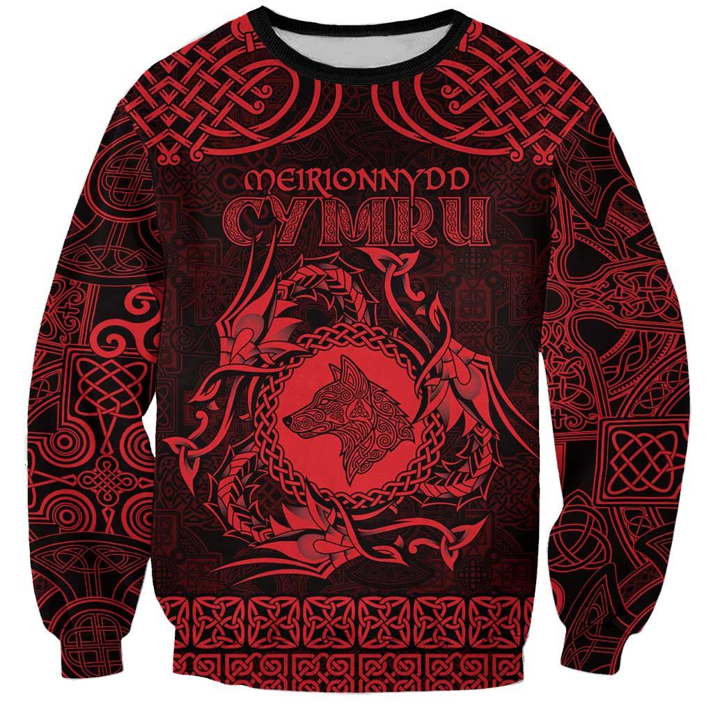 Personalized Merionethshire Meirionnydd Sweatshirt Red Wolf Celtic-inspired - Wonder Print Shop