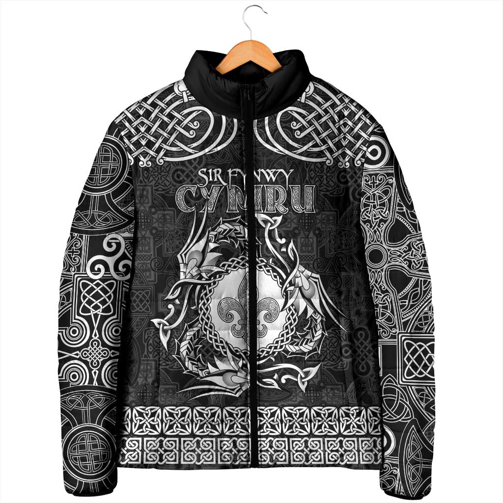Personalized Monmouthshire Sir Fynwy Padded Jacket Black Fleur-de-lis Celtic-inspired - Wonder Print Shop