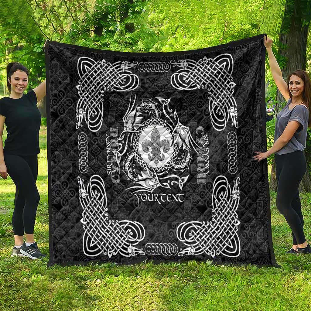 Personalized Monmouthshire Sir Fynwy Quilt Black Fleur-de-lis Celtic-inspired - Wonder Print Shop