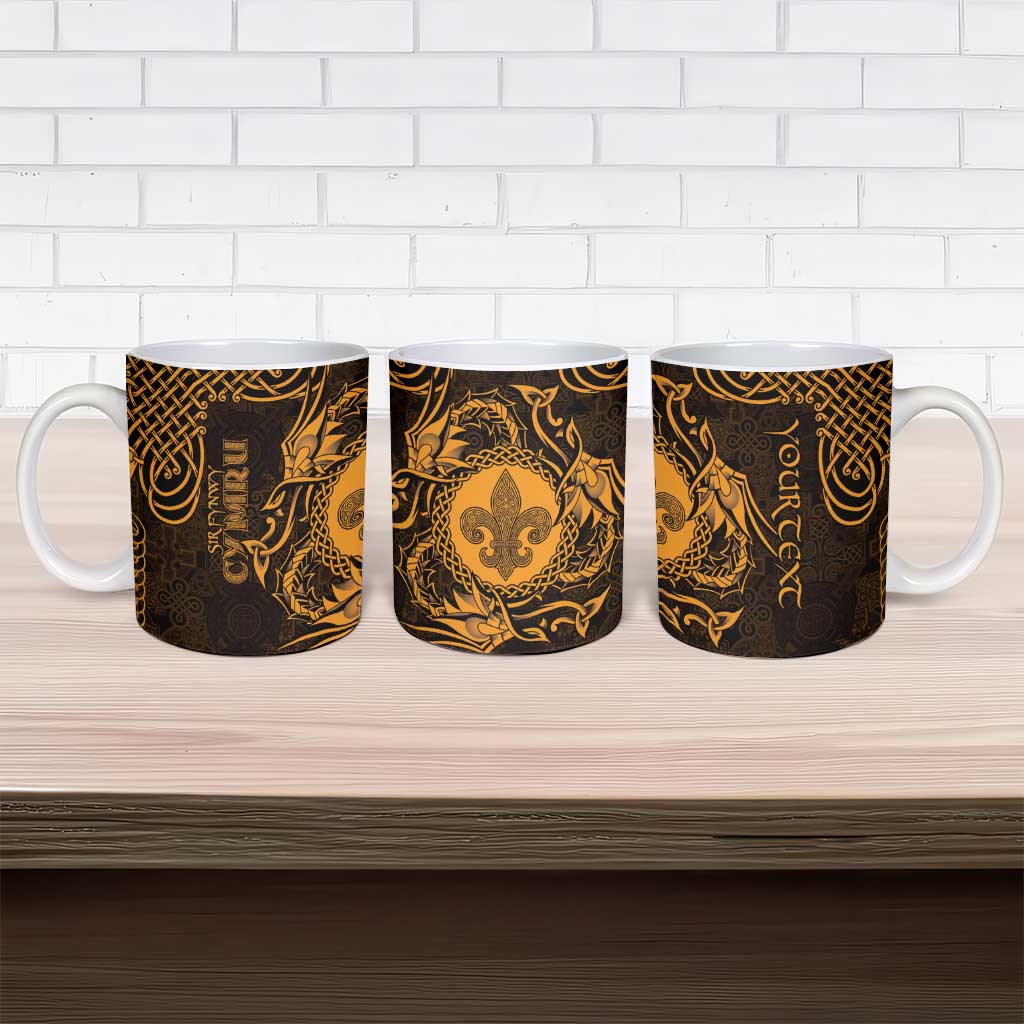 Personalized Monmouthshire Sir Fynwy Ceramic Mug Gold Fleur-de-lis Celtic-inspired - Wonder Print Shop