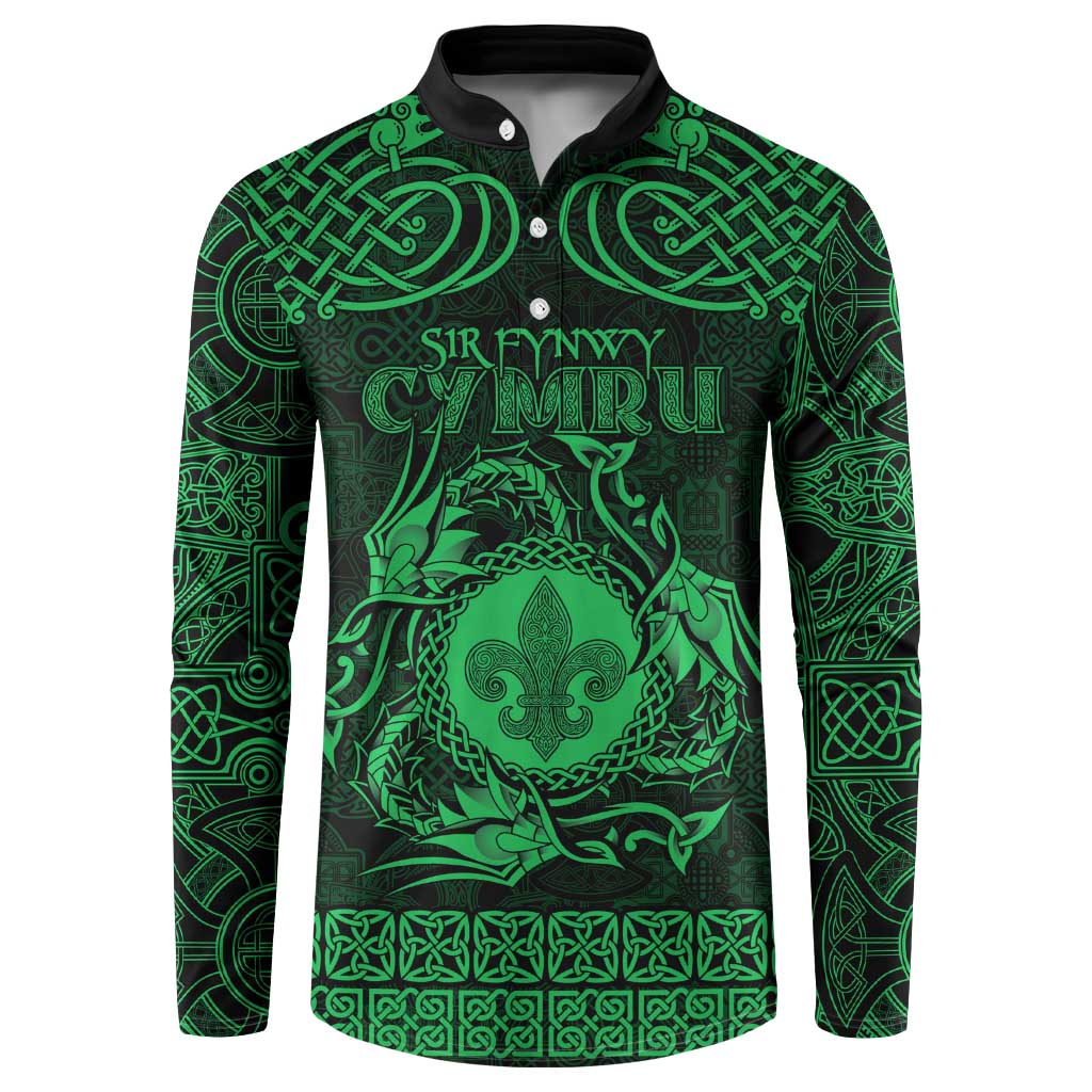 Personalized Monmouthshire Sir Fynwy Button Sweatshirt Green Fleur-de-lis Celtic-inspired - Wonder Print Shop