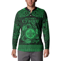Personalized Monmouthshire Sir Fynwy Button Sweatshirt Green Fleur-de-lis Celtic-inspired - Wonder Print Shop