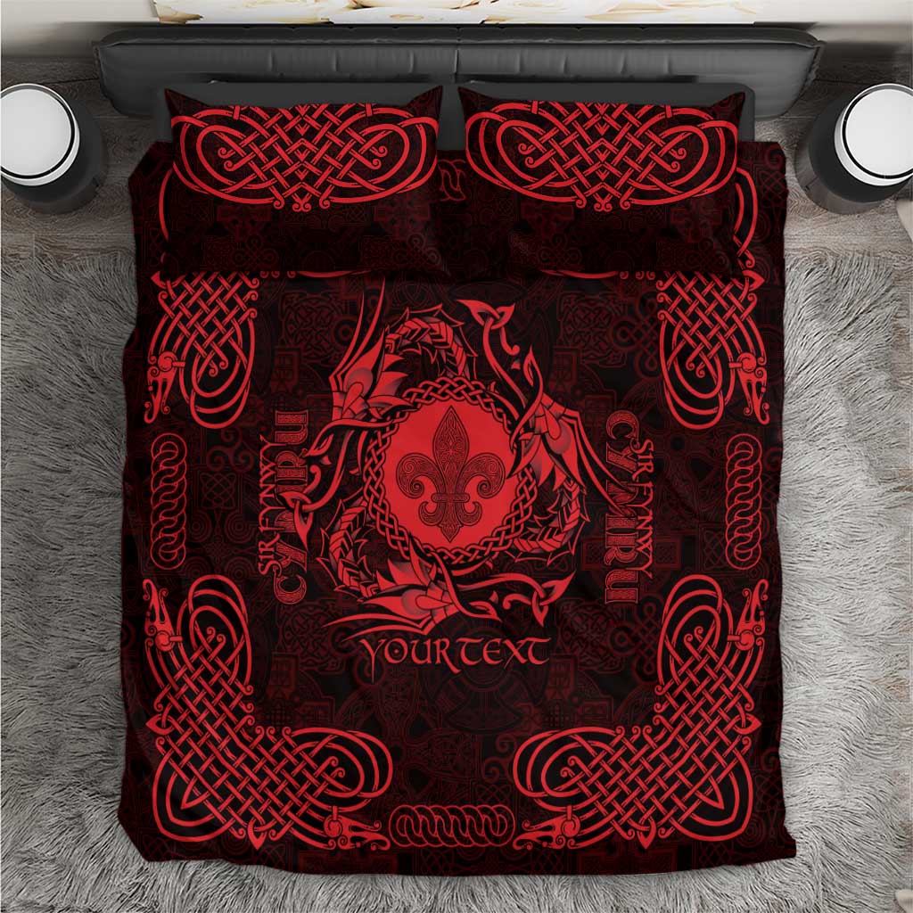 Personalized Monmouthshire Sir Fynwy Bedding Set Red Fleur-de-lis Celtic-inspired - Wonder Print Shop