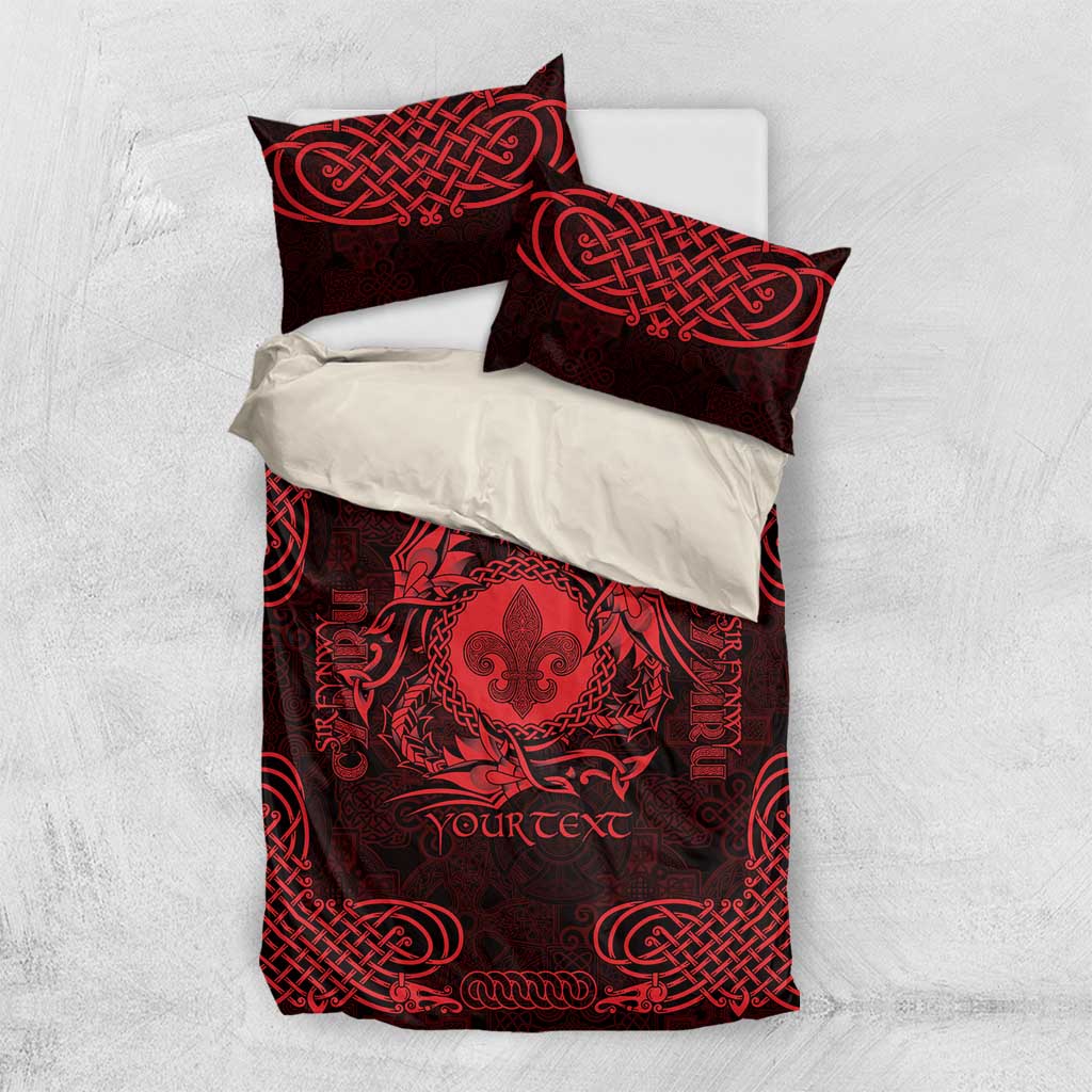 Personalized Monmouthshire Sir Fynwy Bedding Set Red Fleur-de-lis Celtic-inspired - Wonder Print Shop