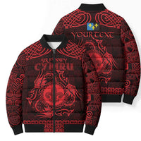 Personalized Monmouthshire Sir Fynwy Bomber Puffer Jacket Red Fleur-de-lis Celtic-inspired - Wonder Print Shop