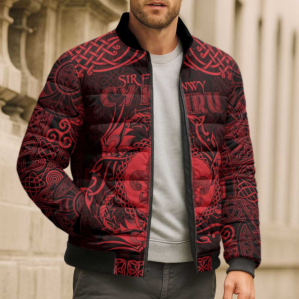 Personalized Monmouthshire Sir Fynwy Bomber Puffer Jacket Red Fleur-de-lis Celtic-inspired - Wonder Print Shop