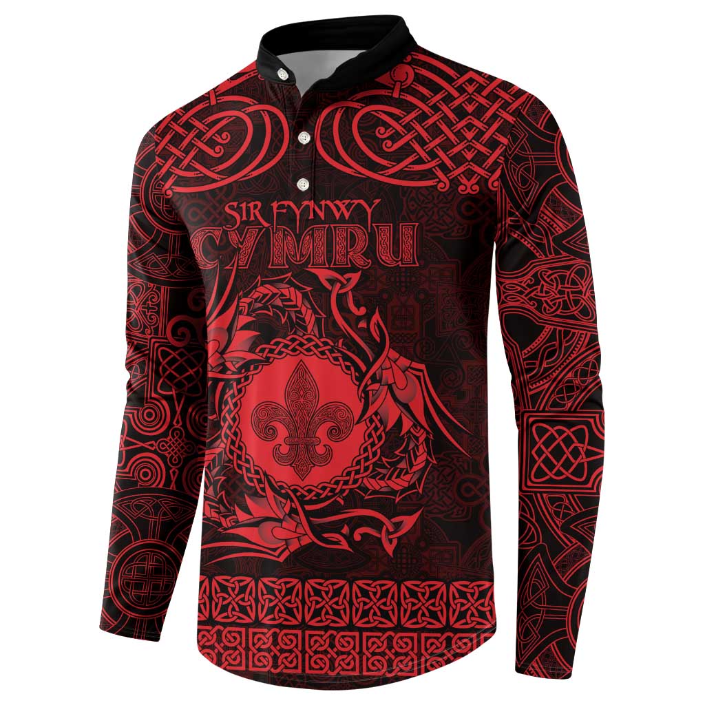 Personalized Monmouthshire Sir Fynwy Button Sweatshirt Red Fleur-de-lis Celtic-inspired - Wonder Print Shop
