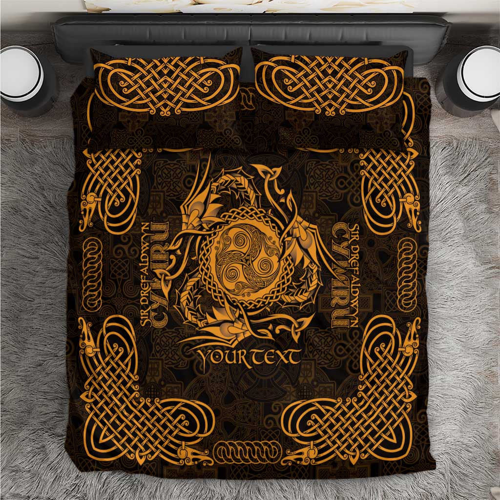 Personalized Montgomeryshire Sir Drefaldwyn Bedding Set Gold Water Triskele Celtic-inspired - Wonder Print Shop