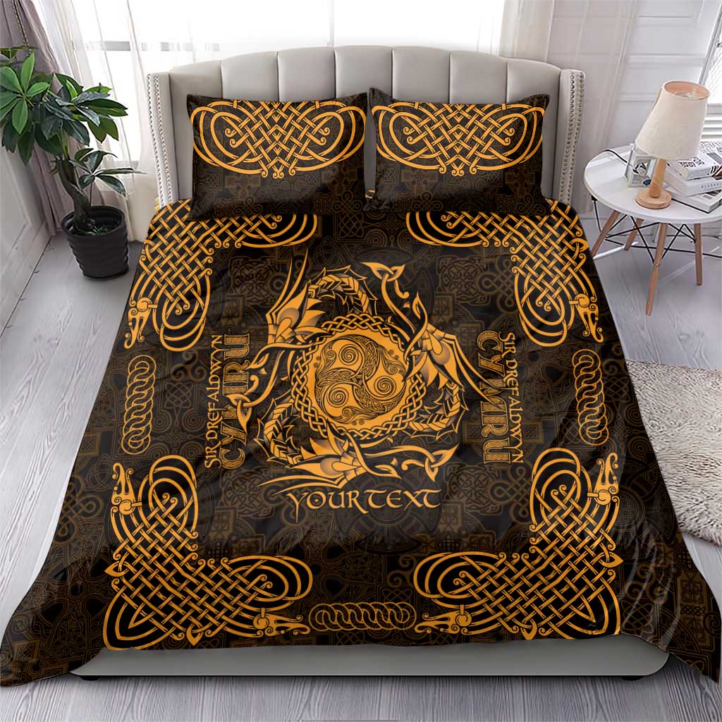 Personalized Montgomeryshire Sir Drefaldwyn Bedding Set Gold Water Triskele Celtic-inspired - Wonder Print Shop