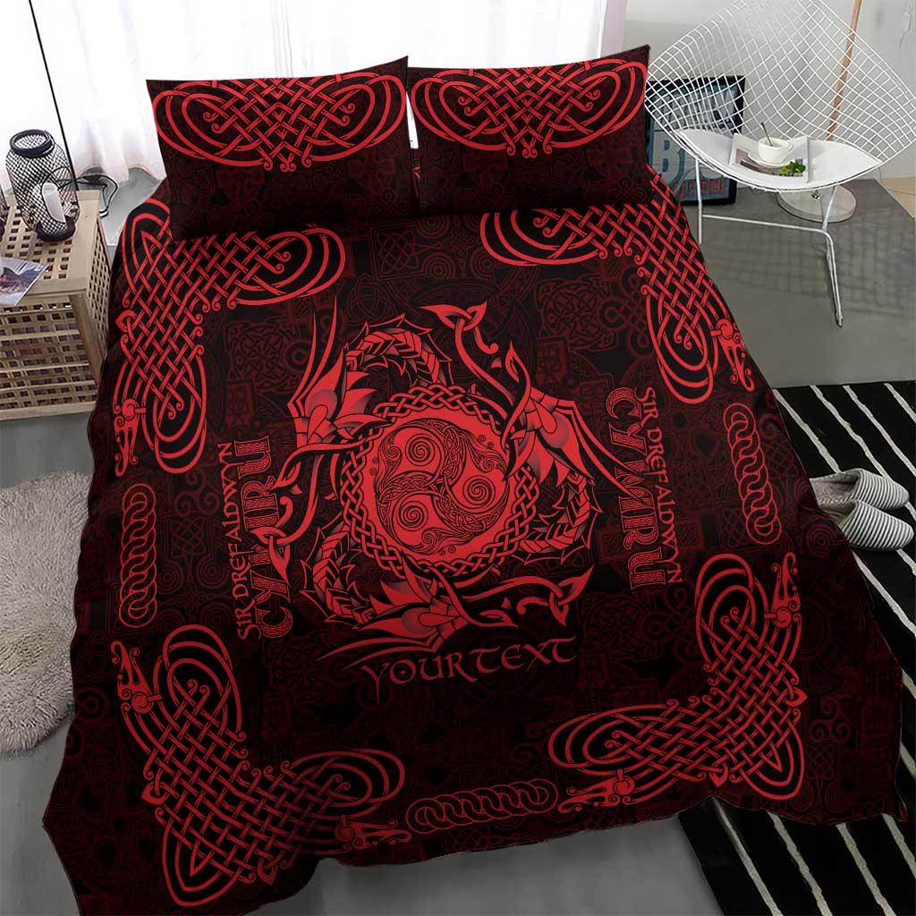 Personalized Montgomeryshire Sir Drefaldwyn Bedding Set Red Water Triskele Celtic-inspired - Wonder Print Shop
