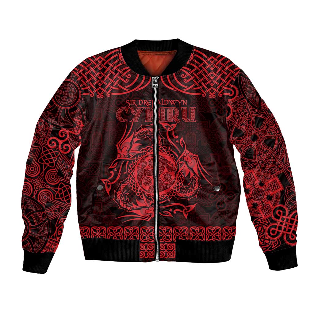Personalized Montgomeryshire Sir Drefaldwyn Bomber Jacket Red Water Triskele Celtic-inspired - Wonder Print Shop