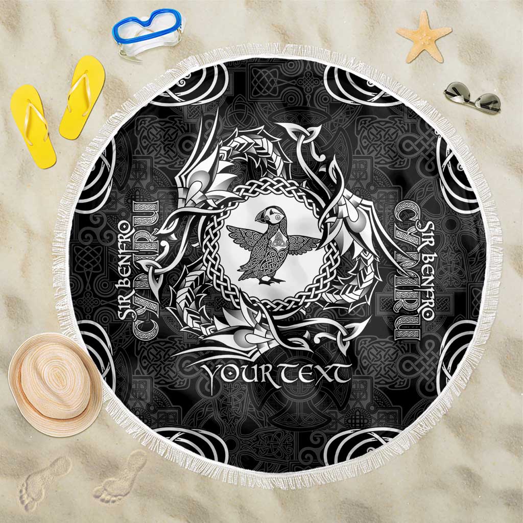 Personalized Pembrokeshire Sir Benfro Beach Blanket Black Puffin Celtic-inspired - Wonder Print Shop
