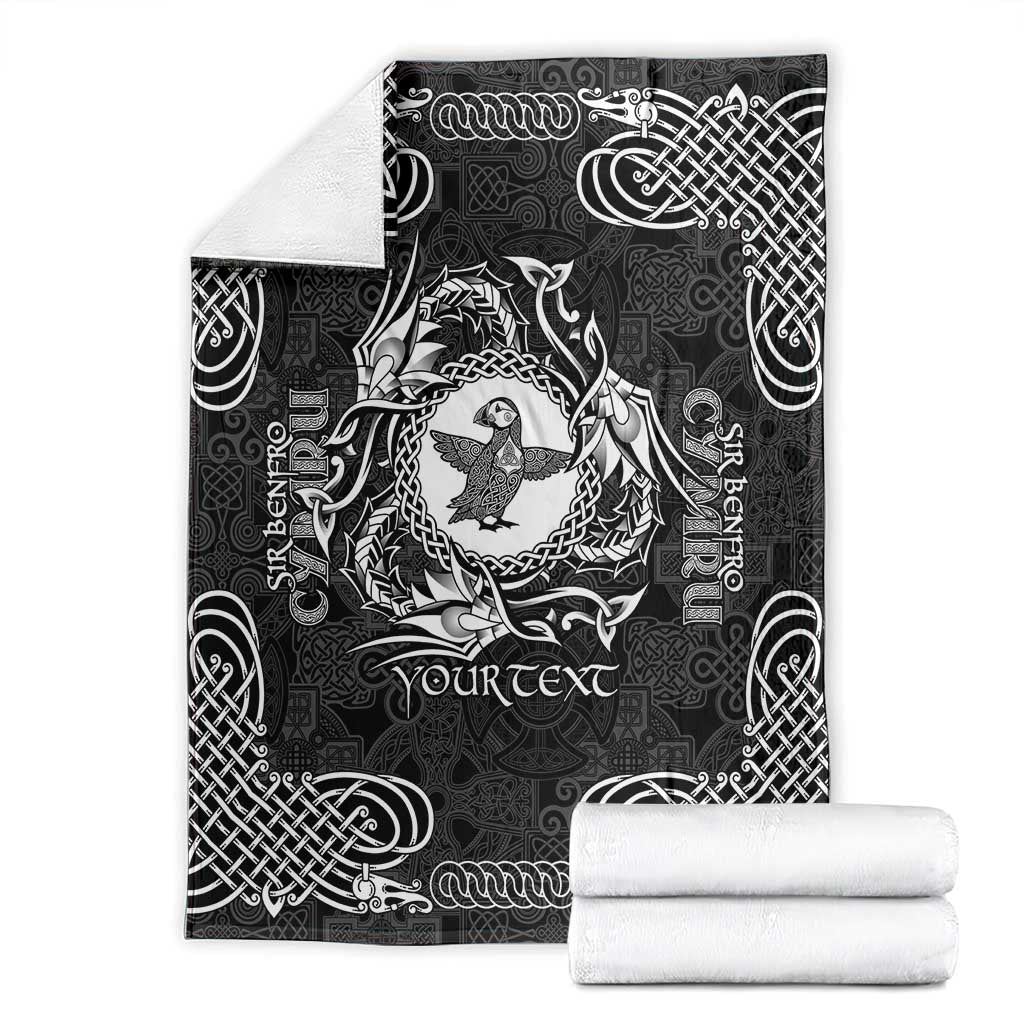 Personalized Pembrokeshire Sir Benfro Blanket Black Puffin Celtic-inspired - Wonder Print Shop