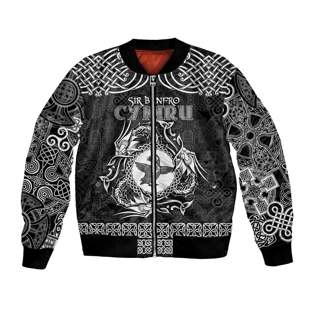 Personalized Pembrokeshire Sir Benfro Bomber Jacket Black Puffin Celtic-inspired - Wonder Print Shop