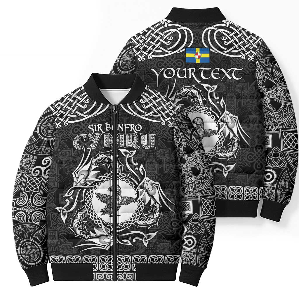 Personalized Pembrokeshire Sir Benfro Bomber Puffer Jacket Black Puffin Celtic-inspired - Wonder Print Shop