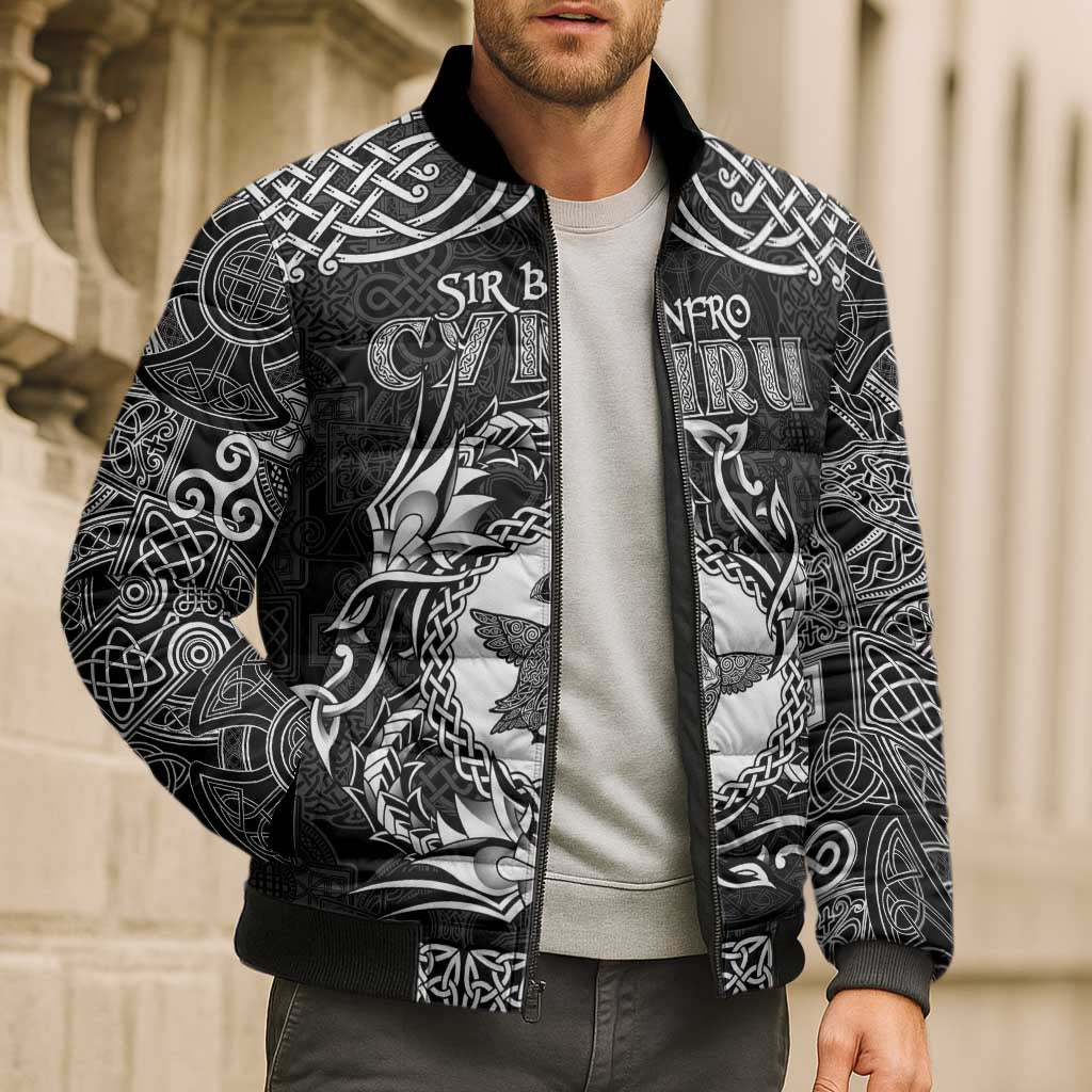 Personalized Pembrokeshire Sir Benfro Bomber Puffer Jacket Black Puffin Celtic-inspired - Wonder Print Shop