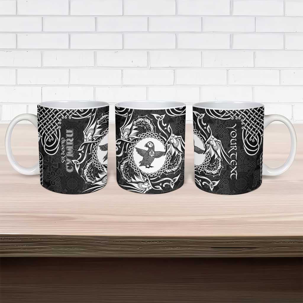 Personalized Pembrokeshire Sir Benfro Ceramic Mug Black Puffin Celtic-inspired - Wonder Print Shop