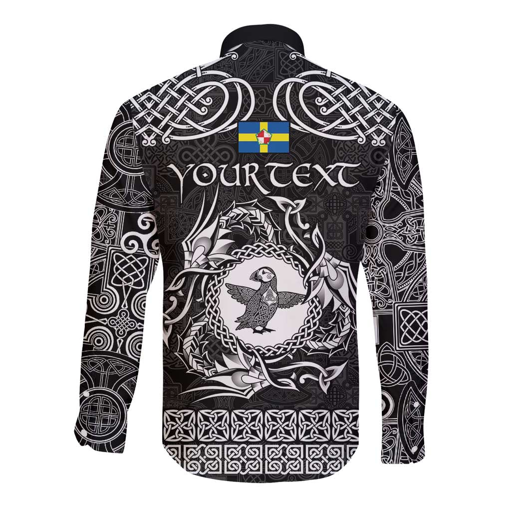 Personalized Pembrokeshire Sir Benfro Long Sleeve Button Shirt Black Puffin Celtic-inspired - Wonder Print Shop