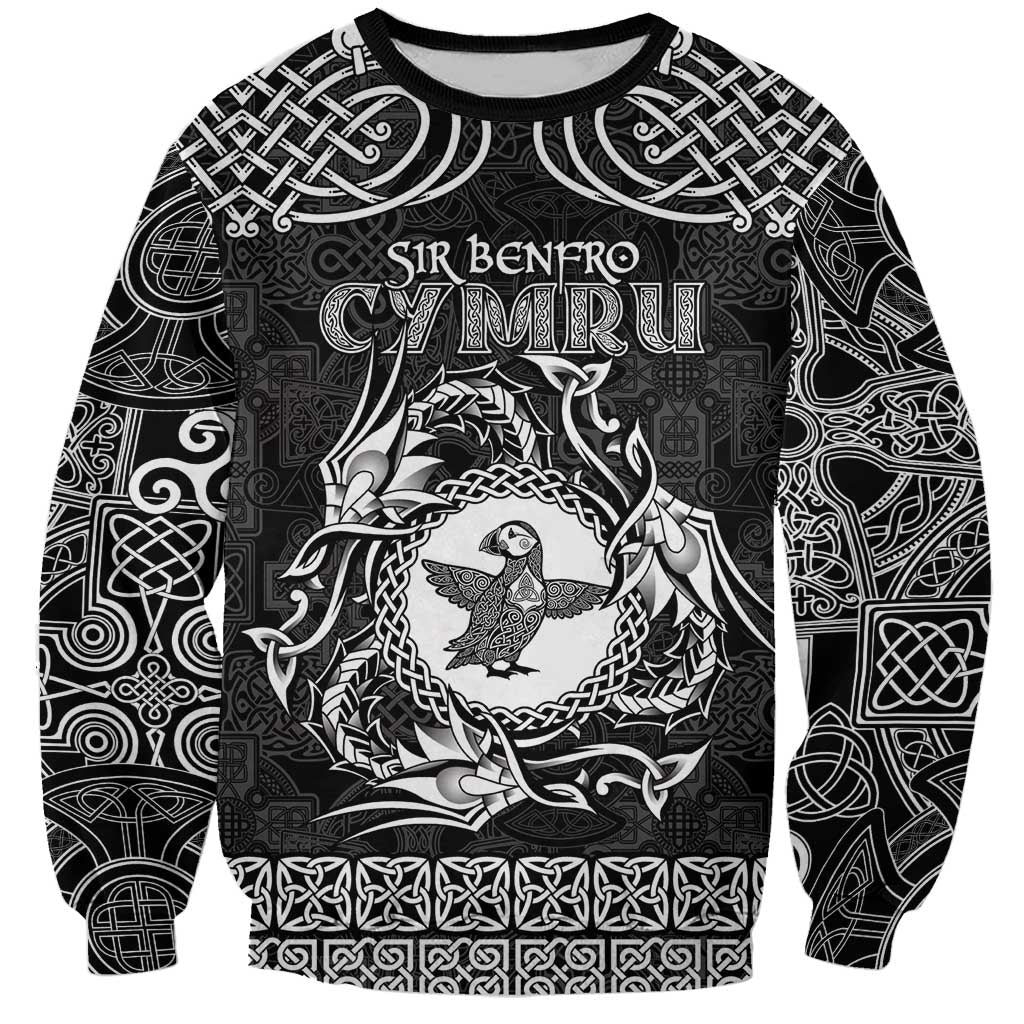 Personalized Pembrokeshire Sir Benfro Sweatshirt Black Puffin Celtic-inspired - Wonder Print Shop