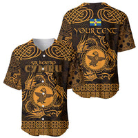 Personalized Pembrokeshire Sir Benfro Baseball Jersey Gold Puffin Celtic-inspired - Wonder Print Shop