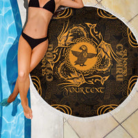 Personalized Pembrokeshire Sir Benfro Beach Blanket Gold Puffin Celtic-inspired - Wonder Print Shop
