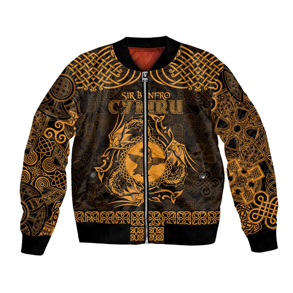 Personalized Pembrokeshire Sir Benfro Bomber Jacket Gold Puffin Celtic-inspired - Wonder Print Shop