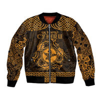 Personalized Pembrokeshire Sir Benfro Bomber Jacket Gold Puffin Celtic-inspired - Wonder Print Shop