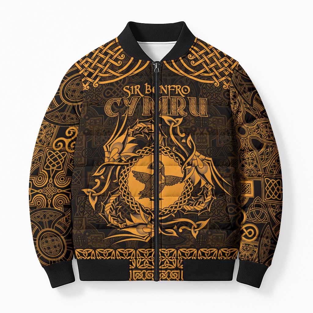 Personalized Pembrokeshire Sir Benfro Bomber Puffer Jacket Gold Puffin Celtic-inspired - Wonder Print Shop