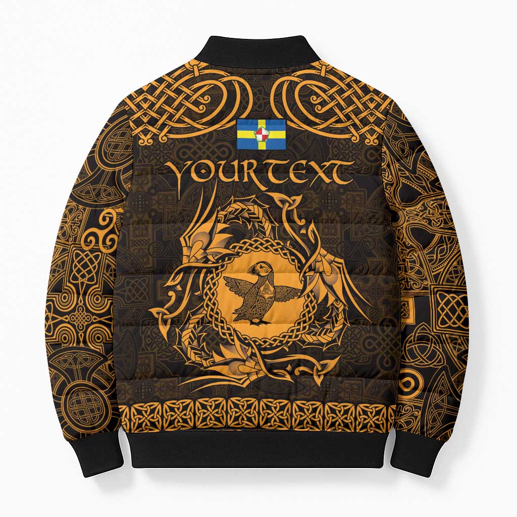 Personalized Pembrokeshire Sir Benfro Bomber Puffer Jacket Gold Puffin Celtic-inspired - Wonder Print Shop
