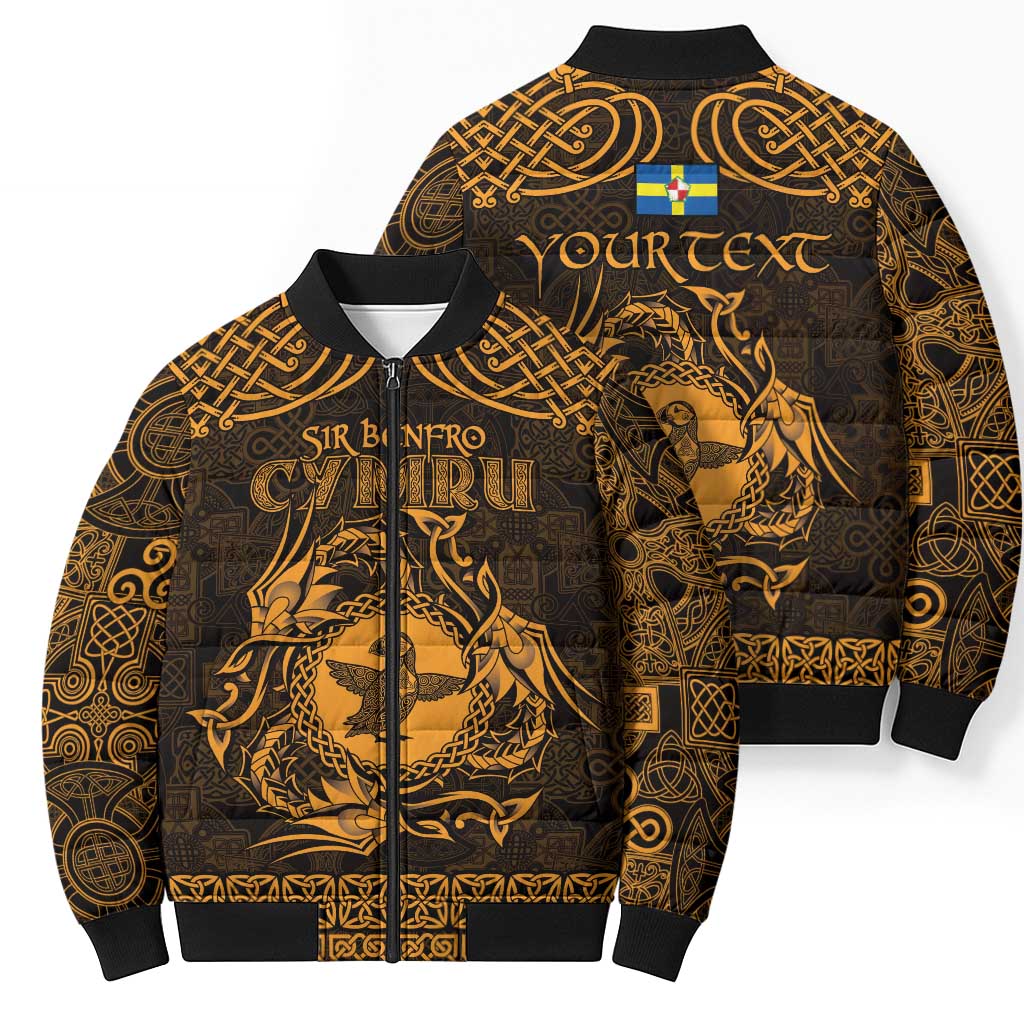 Personalized Pembrokeshire Sir Benfro Bomber Puffer Jacket Gold Puffin Celtic-inspired - Wonder Print Shop