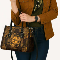 Personalized Pembrokeshire Sir Benfro Leather Bag Gold Puffin Celtic-inspired - Wonder Print Shop