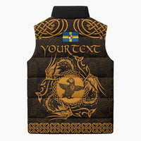 Personalized Pembrokeshire Sir Benfro Sleeveless Puffer Jacket Gold Puffin Celtic-inspired - Wonder Print Shop