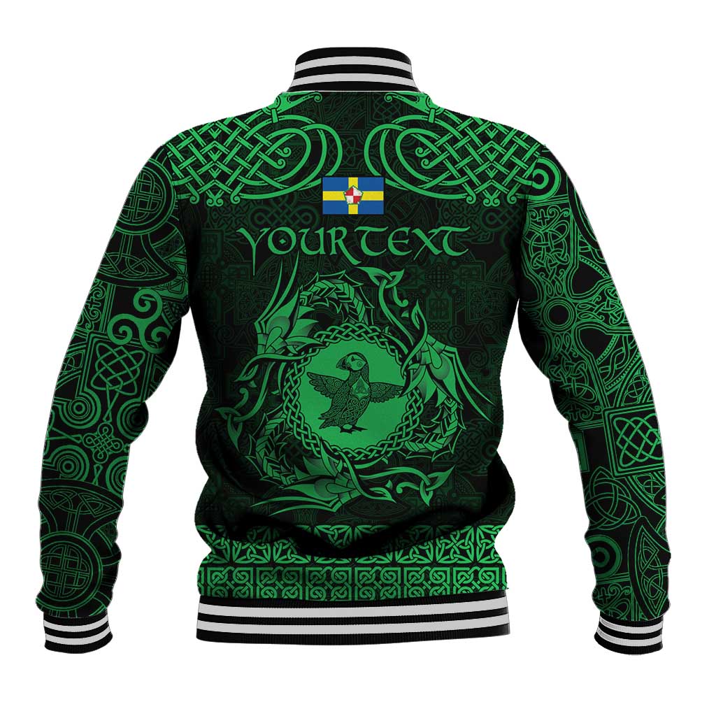 Personalized Pembrokeshire Sir Benfro Baseball Jacket Green Puffin Celtic-inspired - Wonder Print Shop