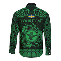 Personalized Pembrokeshire Sir Benfro Long Sleeve Button Shirt Green Puffin Celtic-inspired - Wonder Print Shop