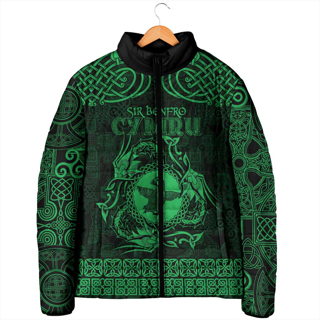 Personalized Pembrokeshire Sir Benfro Padded Jacket Green Puffin Celtic-inspired - Wonder Print Shop
