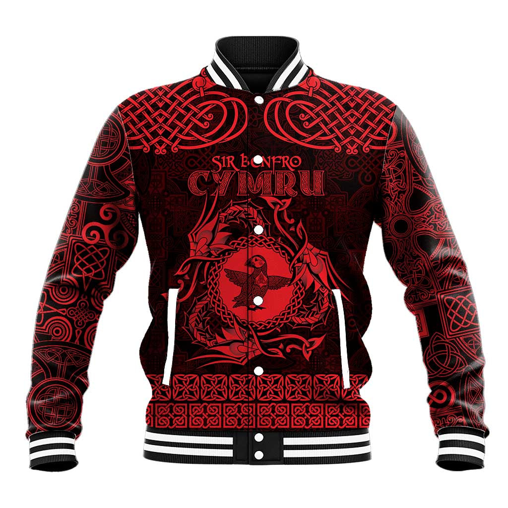 Personalized Pembrokeshire Sir Benfro Baseball Jacket Red Puffin Celtic-inspired - Wonder Print Shop