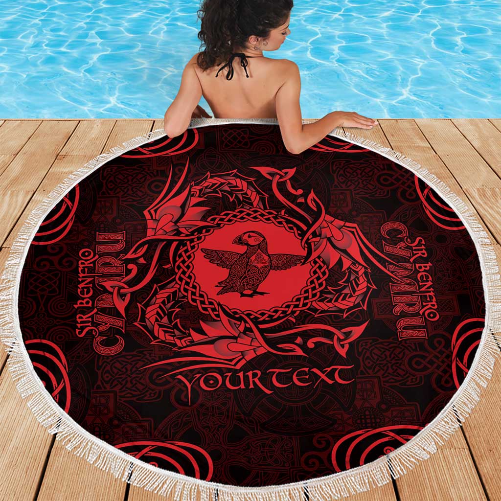 Personalized Pembrokeshire Sir Benfro Beach Blanket Red Puffin Celtic-inspired - Wonder Print Shop