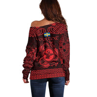 Personalized Pembrokeshire Sir Benfro Off Shoulder Sweater Red Puffin Celtic-inspired - Wonder Print Shop