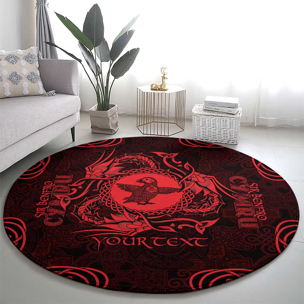 Personalized Pembrokeshire Sir Benfro Round Carpet Red Puffin Celtic-inspired - Wonder Print Shop