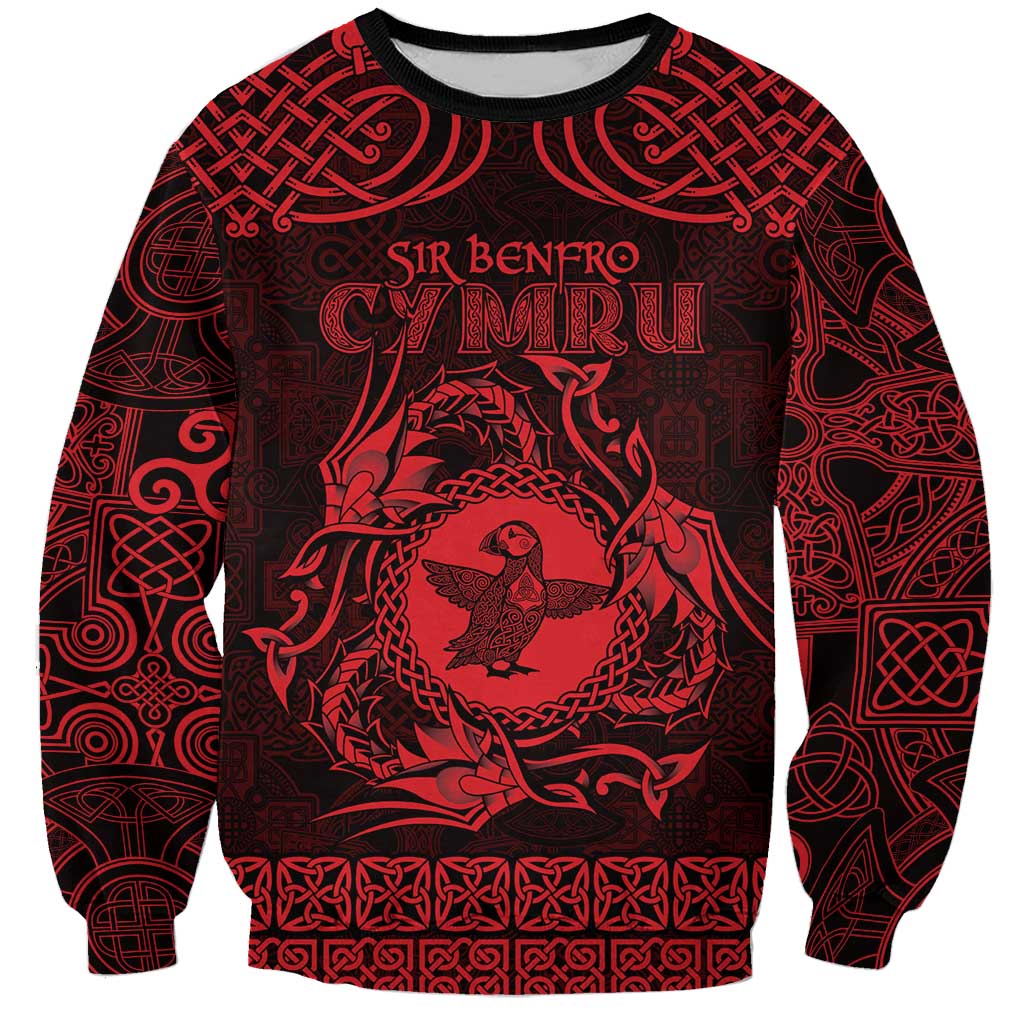 Personalized Pembrokeshire Sir Benfro Sweatshirt Red Puffin Celtic-inspired - Wonder Print Shop