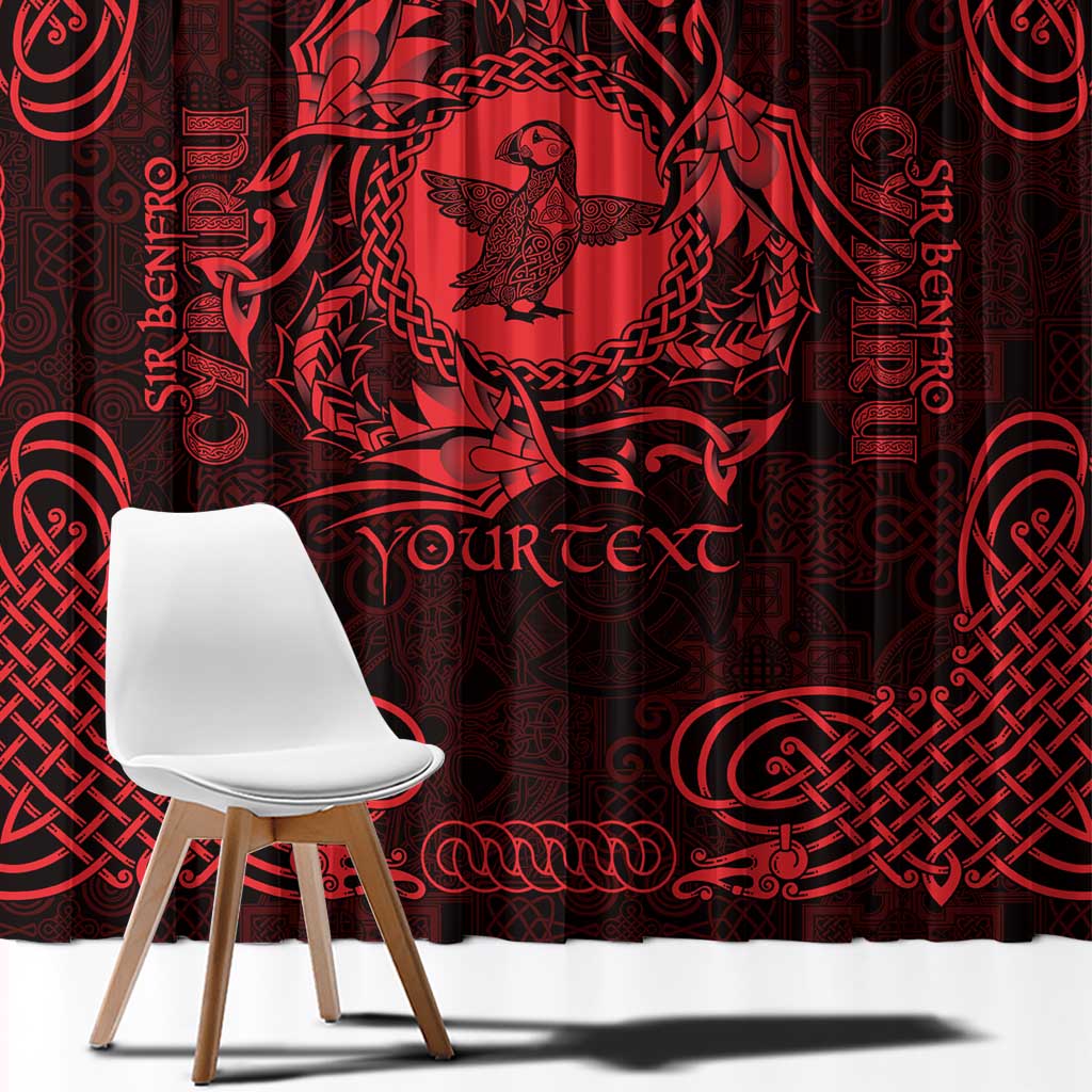 Personalized Pembrokeshire Sir Benfro Window Curtain Red Puffin Celtic-inspired - Wonder Print Shop