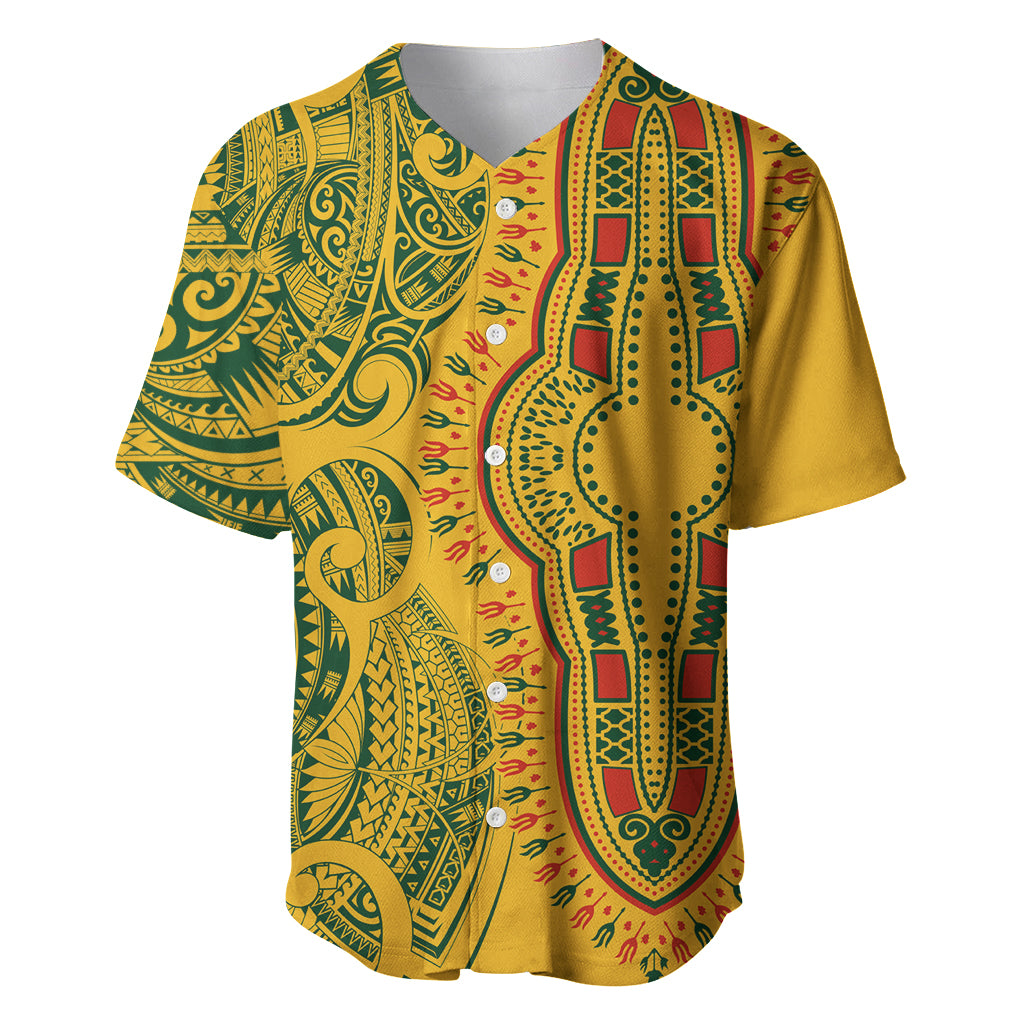 Africa Dashiki Baseball Jersey African Tribal Art Mixed Polynesian Tattoo Gold Color Unique LT9 - Wonder Print Shop