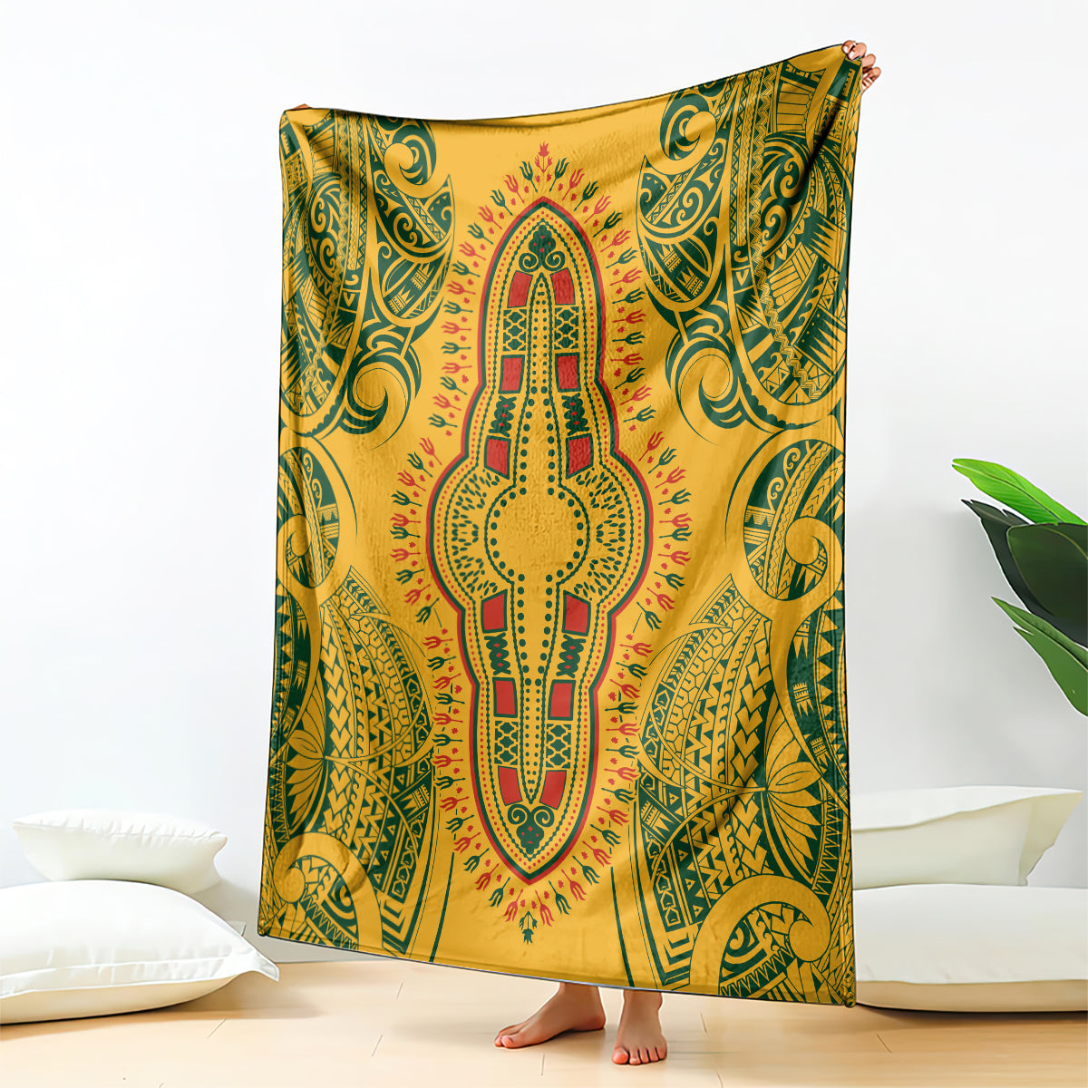 africa-dashiki-blanket-african-tribal-art-mixed-polynesian-tattoo-gold-color-unique