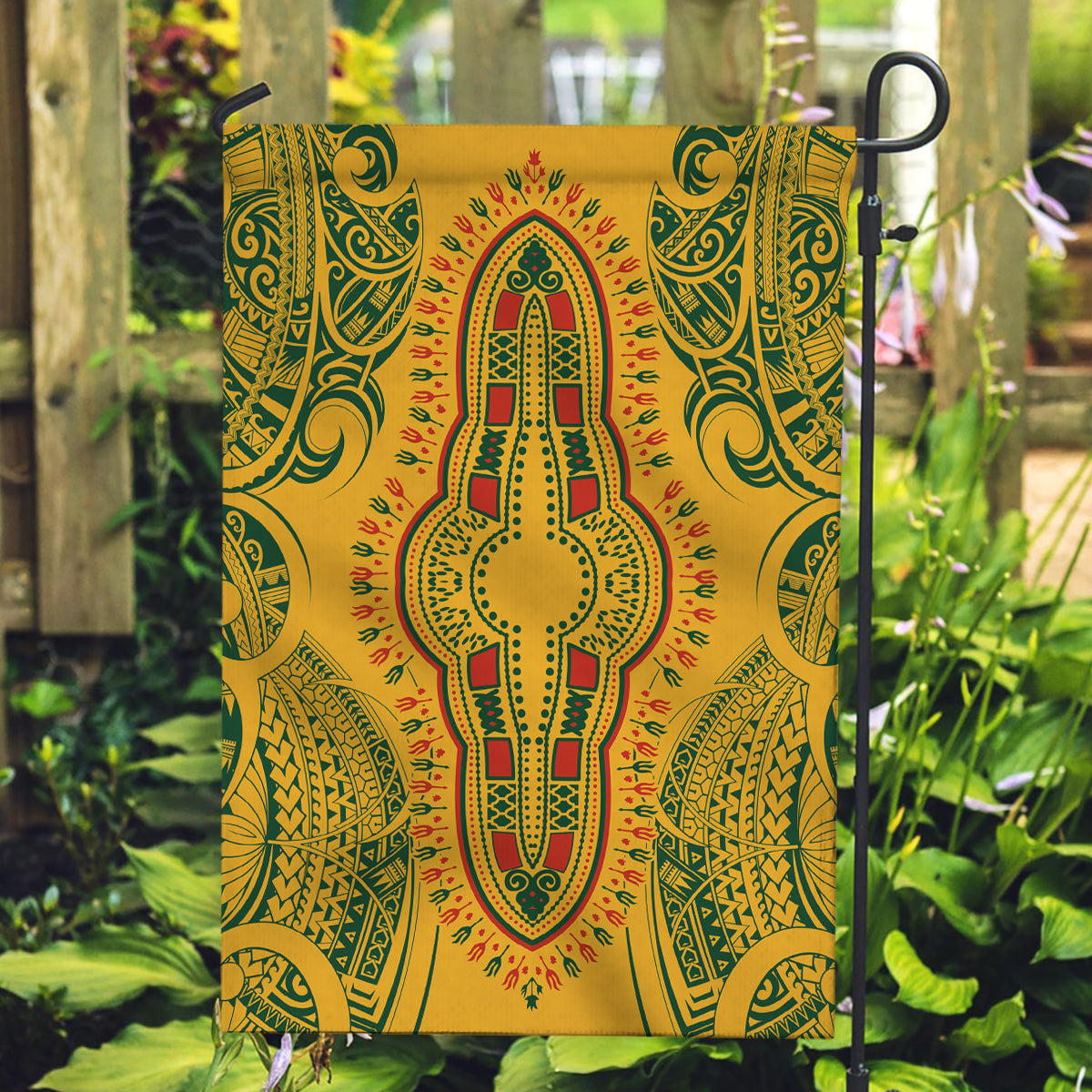 Africa Dashiki Garden Flag African Tribal Art Mixed Polynesian Tattoo Gold Color Unique - Wonder Print Shop