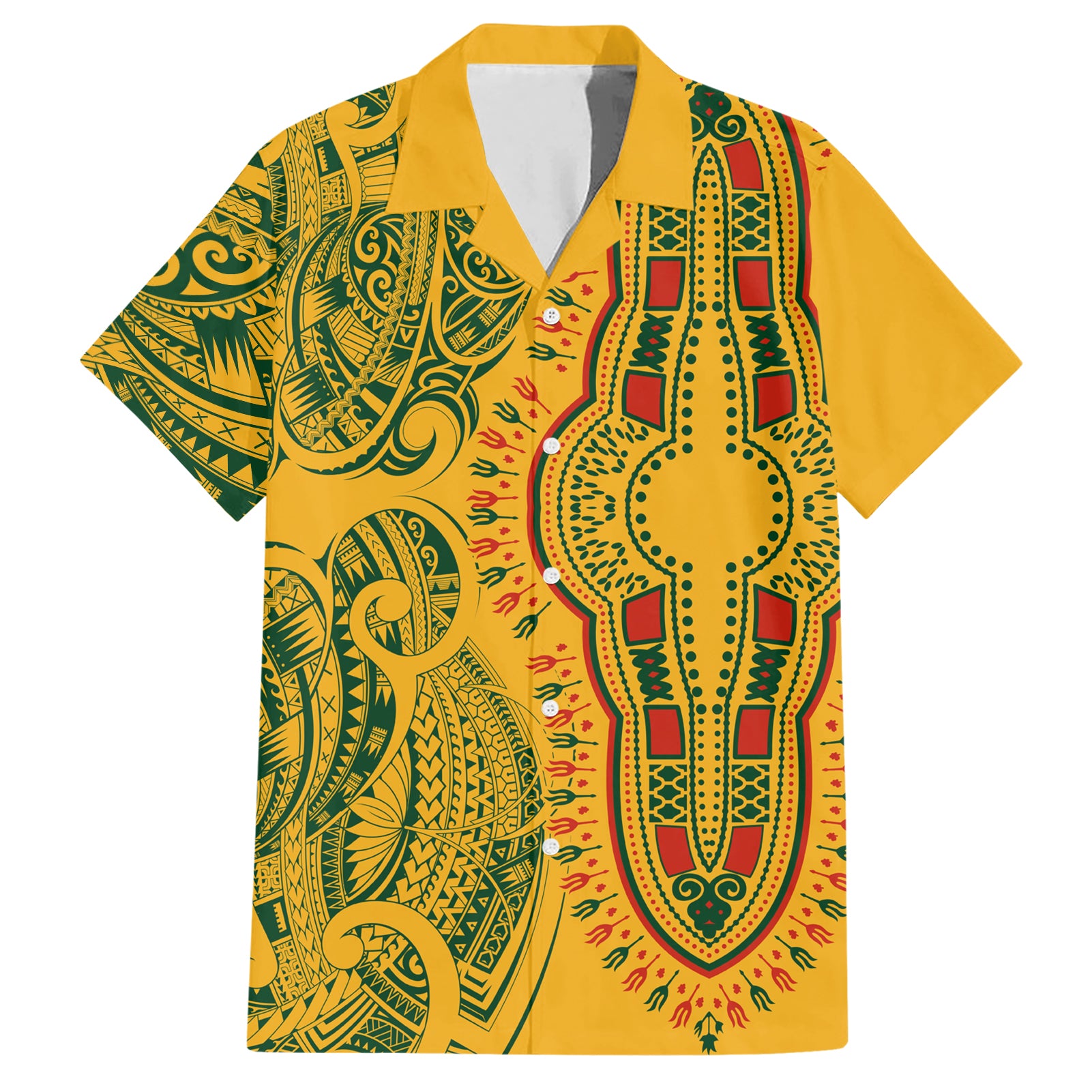 Africa Dashiki Hawaiian Shirt African Tribal Art Mixed Polynesian Tattoo Gold Color Unique - Wonder Print Shop